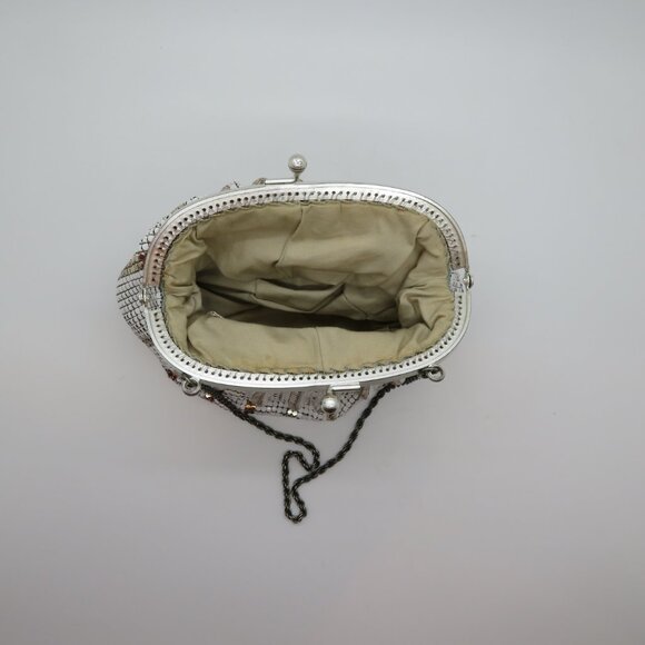 Women Handheld Chain Strap KissLock Purse White Gold Metal Mesh Mini Evening Bag - Picture 7 of 14